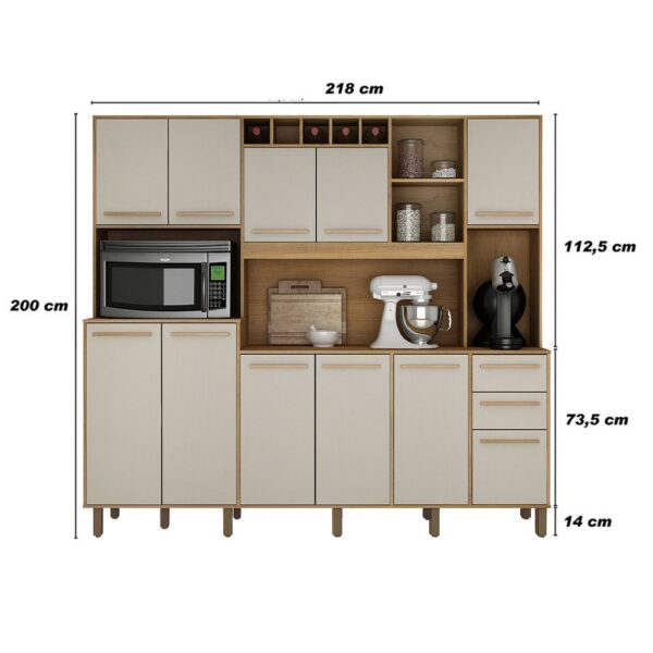 Armário de Cozinha Madeira Compacto 11 Portas 2 Gavetas Valdemóveis Petra Cinamomo e Off White - Image 3