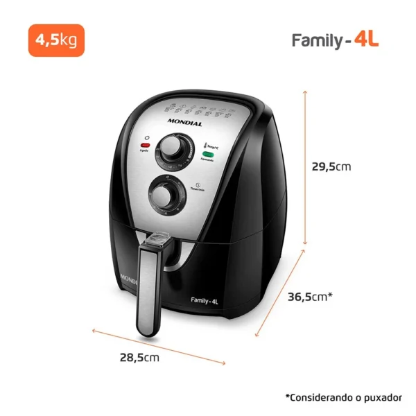 Fritadeira Elétrica Air Fryer Com 4 Litros e 1500W AFN40BI Mondial Preta e Inox Código: 7899882312669 MONDIAL - Image 3