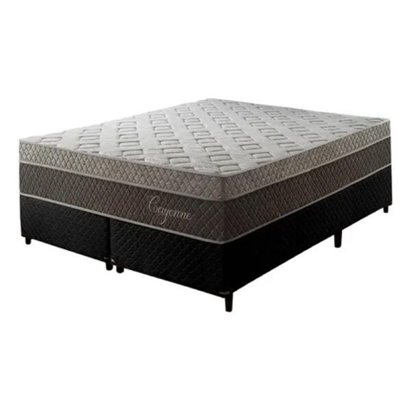 Cama Box Umaflex Cayenne Queen Size 158x198x75cm D40 Mola Ensacada com Euro Pillow Cinza Escuro/Preto