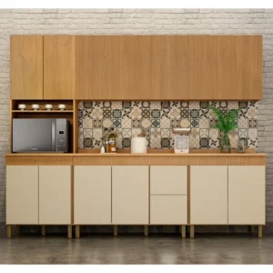Cozinha Completa em Madeira Dakota Valdemóveis 5 peças com 14 Portas e 2 gavetas Cinamomo e Off White