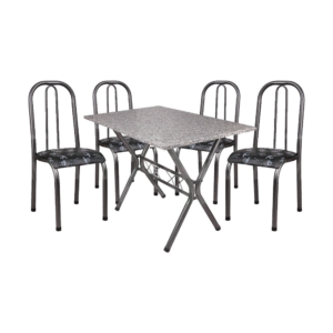 Conjunto Mesa Quality Roma Granito 120x75cm com 4 Cadeiras Preto Craqueado Assento Floral Preto