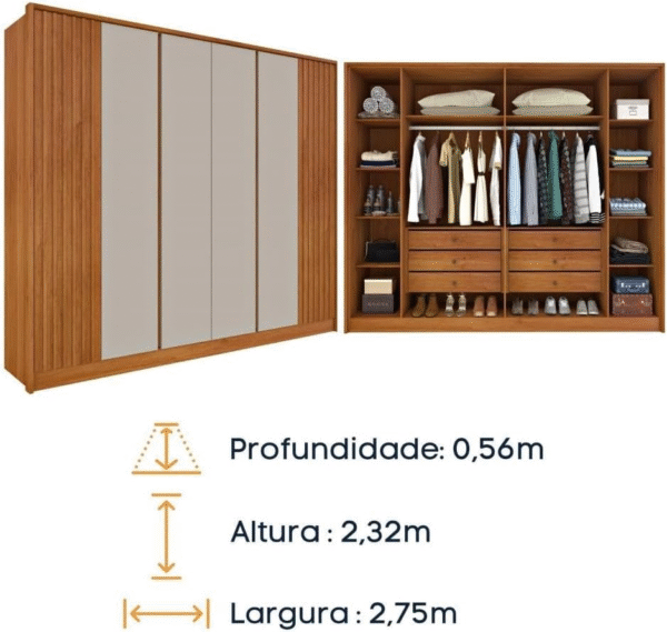 Guarda Roupa Casal Ripado 6 Portas 6 Gavetas Espresso Móveis Cinamomo/off White - Imagem 4